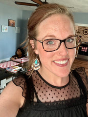 Aztec Pattern Wood and Turquoise Drop Earrings