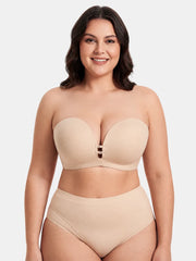 Plus-Size Women's Strapless Double Front Clasp Push-Up Bra (Fits D/DD/F/G/H Cups)