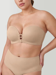 Plus-Size Women's Strapless Double Front Clasp Push-Up Bra (Fits D/DD/F/G/H Cups)