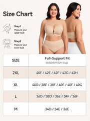 Plus-Size Women's Strapless Double Front Clasp Push-Up Bra (Fits D/DD/F/G/H Cups)